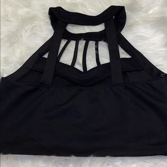 COPY - Black Sleeveless Cage-neck Crop Top - Picture 3 of 3